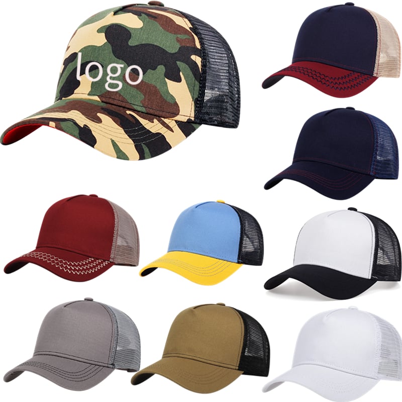 Custom Logo 5 Panel Camouflage Baseball Sports Trucker Mesh Hat Cap Supplier