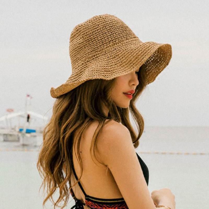 Customized logo handmade crochet paper straw hat