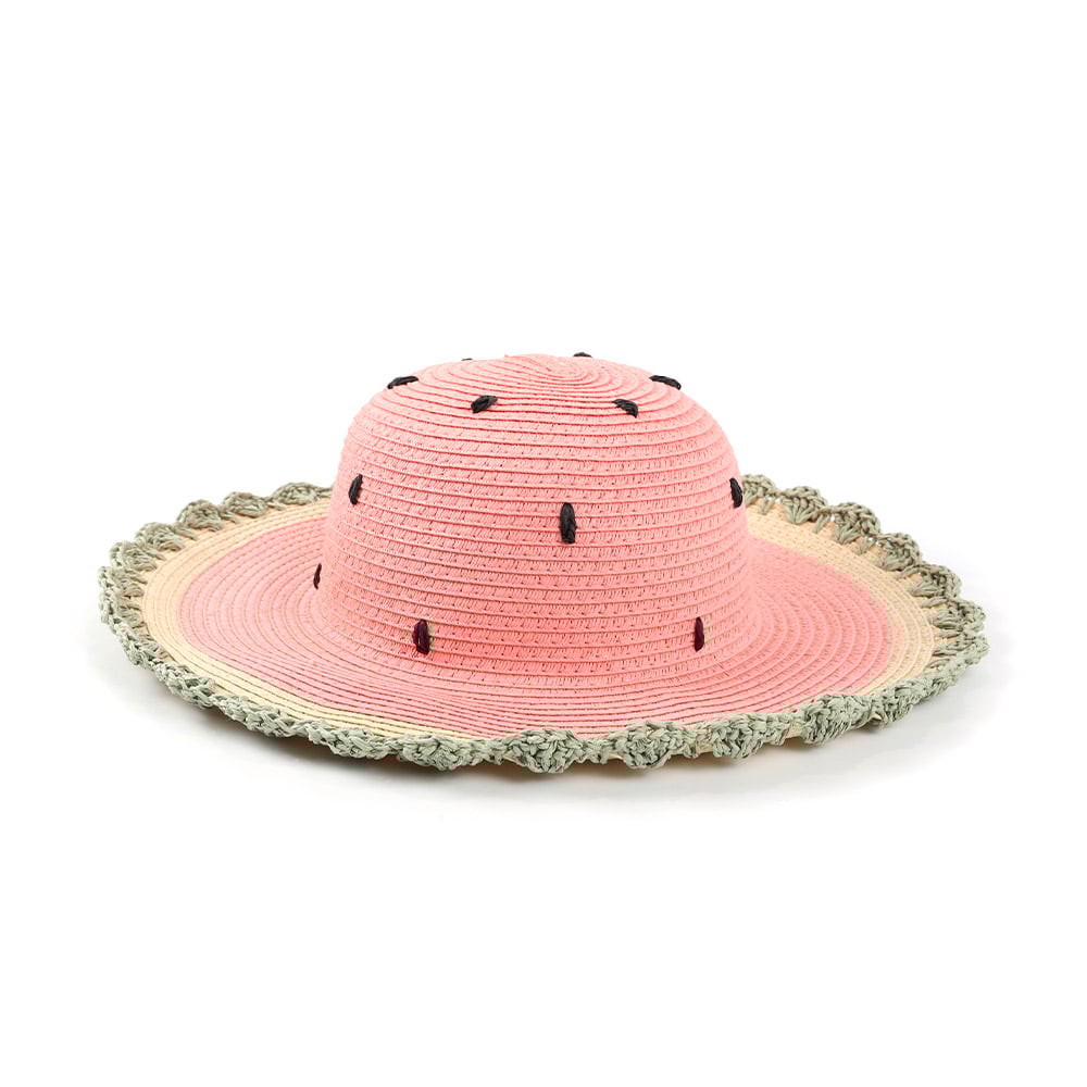 Oem Odm Colorful Kids Children Watermelon Dome Wide Brim Crochet Brim Straw Hat