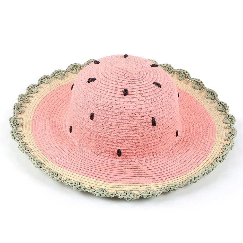 Oem Odm Colorful Kids Children Watermelon Dome Wide Brim Crochet Brim Straw Hat