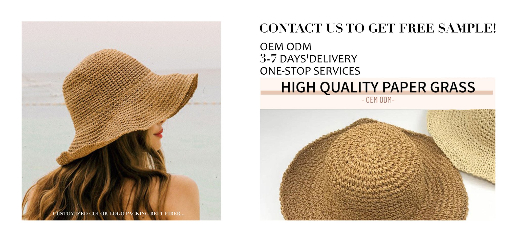 Customized logo handmade crochet paper straw hat